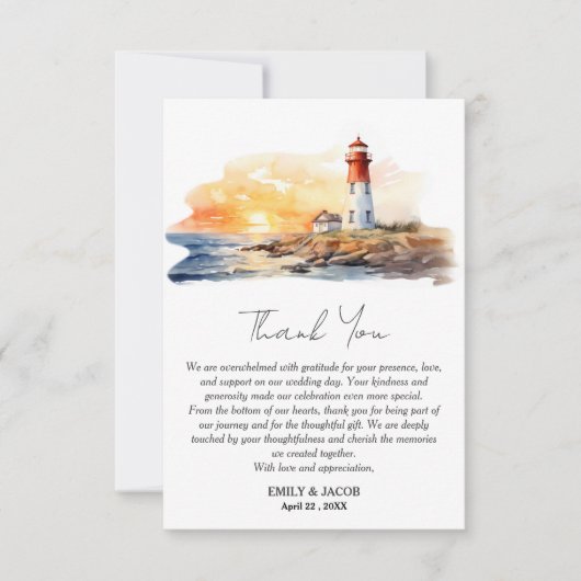 Rustiek Licht Huis Zee Side nautische bruiloft Bedankkaart (Voorkant)