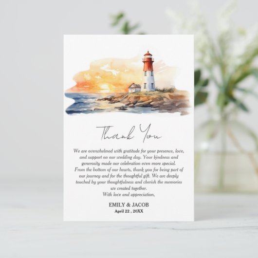 Rustiek Licht Huis Zee Side nautische bruiloft Bedankkaart (Staand voorkant)
