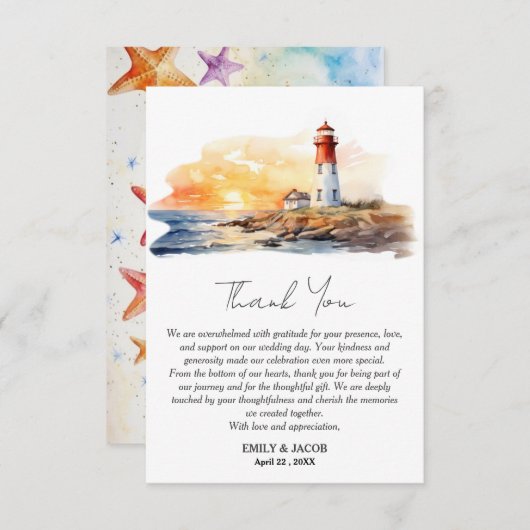 Rustiek Licht Huis Zee Side nautische bruiloft Bedankkaart (Voorkant / Achterkant)