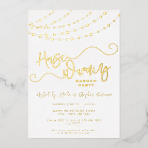 Rustiek Licht String Wit Housewarming Party Goud Folie Uitnodiging