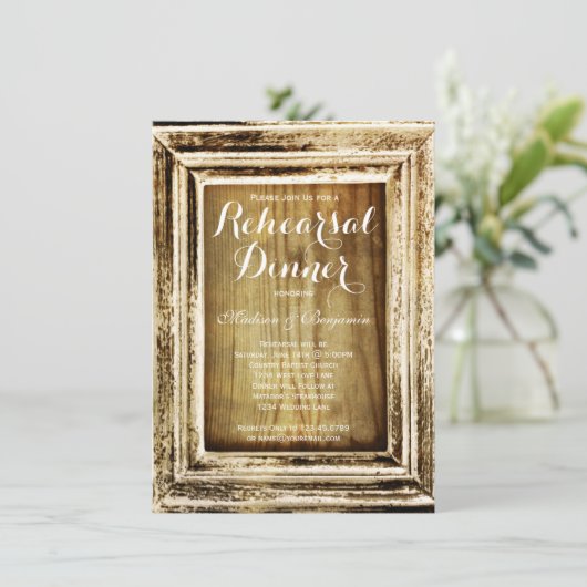 Rustiek Lijst Schuur Hout Repetitie Diner Uitnodig Kaart (Staand voorkant)