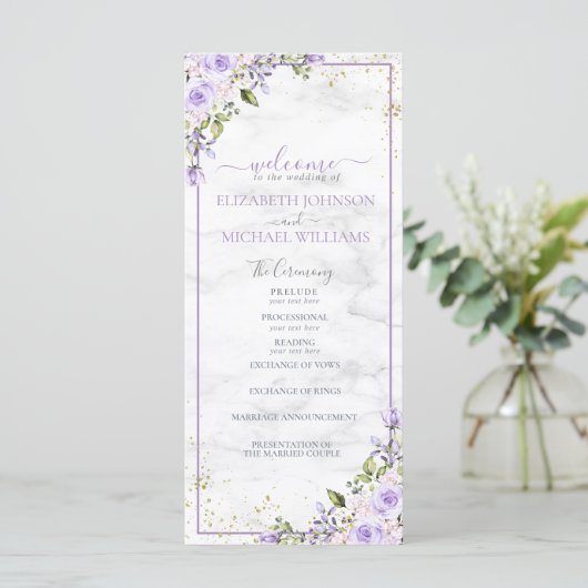 Rustiek Lila Lavendel Goud Marmer Bloemen Programm (Staand voorkant)