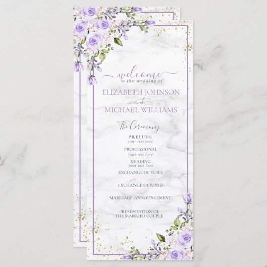 Rustiek Lila Lavendel Goud Marmer Bloemen Programm (Voorkant / Achterkant)