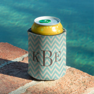 Rustiek Linnen Beige en Aqua Chevron Monogram Blikjeskoeler