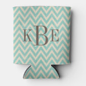 Rustiek Linnen Beige en Aqua Chevron Monogram Blikjeskoeler (Voorkant)