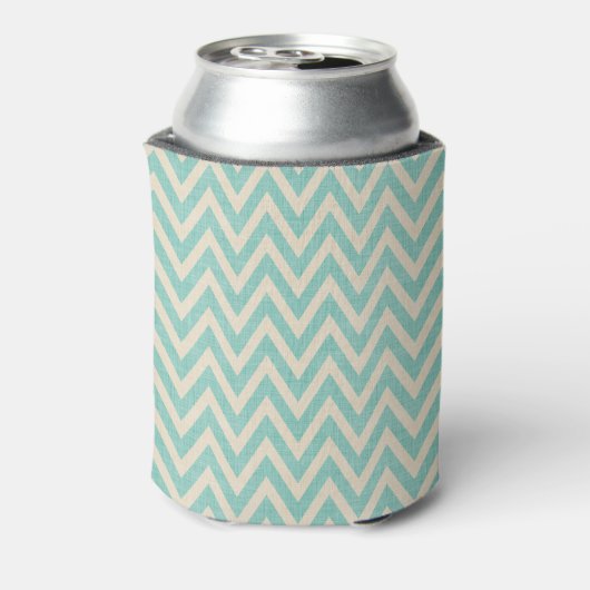 Rustiek Linnen Beige en Aqua Chevron Monogram Blikjeskoeler (Blikje Achterkant)
