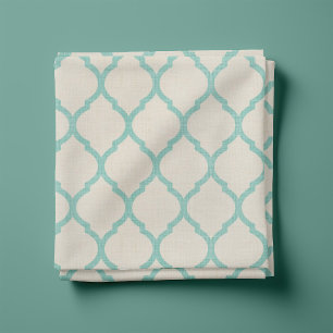 Rustiek Linnen Beige en Aqua Marokkaanse Quatrefoi Stof