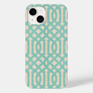 Rustiek Linnen Beige en Aqua Trellis Case-Mate iPhone 14 Hoesje