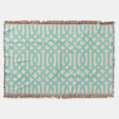 Rustiek Linnen Beige en Aqua Trellis Deken (Voorkant)