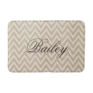 Rustiek Linnen Beige en Taupe Chevron Monogram Badmat