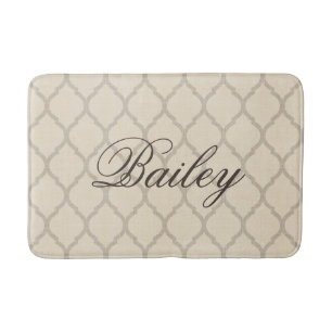 Rustiek Linnen Beige en Taupe Quatrefoil Monogram Badmat