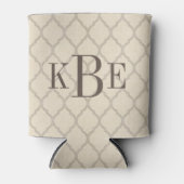 Rustiek Linnen Beige en Taupe Quatrefoil Monogram Blikjeskoeler (Voorkant)
