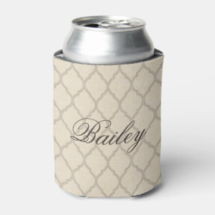 Rustiek Linnen Beige en Taupe Quatrefoil Monogram Blikjeskoeler