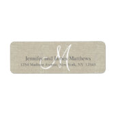 Rustiek linnen, grijs monogram voor bruiloften etiket (Voorkant)
