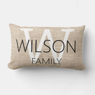 Rustiek linnen monogram familie kussen