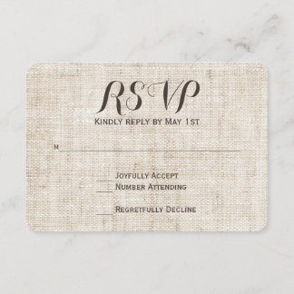 Rustiek  Linnen Ontwerp Wedding RSVP Kaart