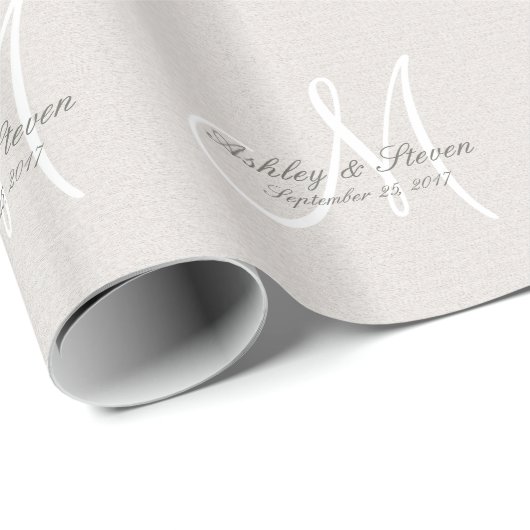 Rustiek Linnen Wit Bruiloft Monogram Wrapping Papi Cadeaupapier (Rol Hoek)