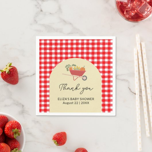 Rustiek lokaal geteeld Red Gingham Baby shower Servet (Insitu)