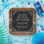 Rustiek Man Myth Legend 100th Birthday Black Papieren Bordje (Feest)