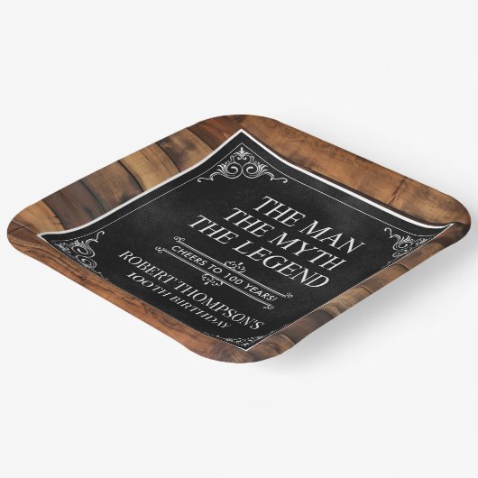 Rustiek Man Myth Legend 100th Birthday Black Papieren Bordje (Gebogen)
