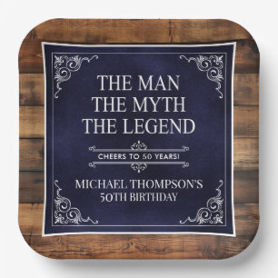 Rustiek Man Myth Legend 50ste Verjaardag Navy Blue Papieren Bordje