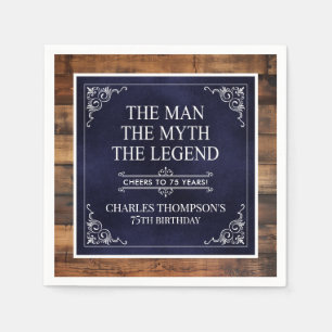 Rustiek Man Myth Legend 75th Birthday Navy Blauw Servet