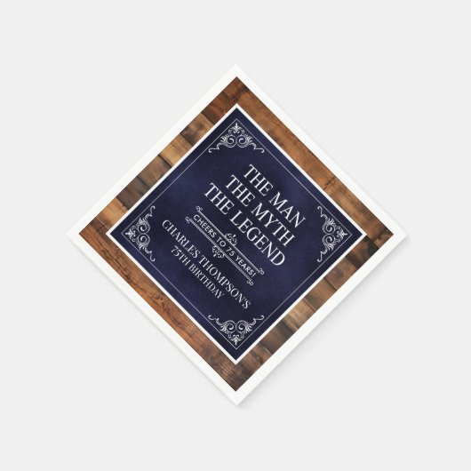 Rustiek Man Myth Legend 75th Birthday Navy Blauw Servet (Hoek)