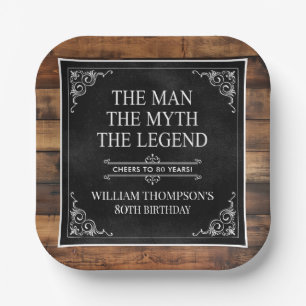 Rustiek Man Myth Legend 80th Birthday Black Papieren Bordje