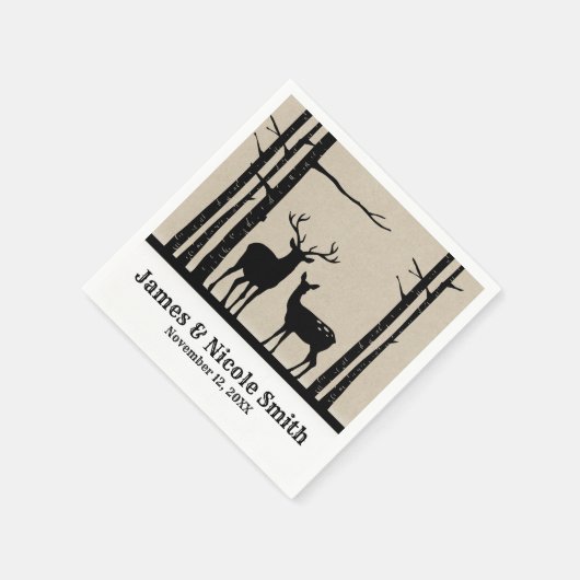Rustiek Mannelijk Vrouw Doe Herten Zwart Berk Brui Servetten (Hoek)