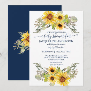 Rustiek marineblauw zonnebloem bloemenjongen Baby Kaart