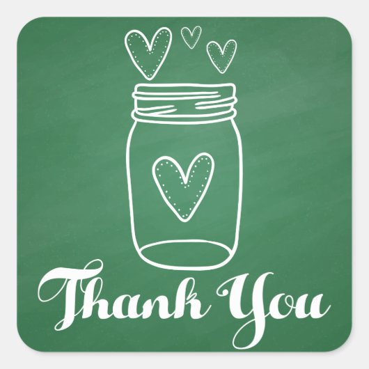 Rustiek Mason Jar Green Dank u krijtbord Vierkante Sticker (Voorkant)
