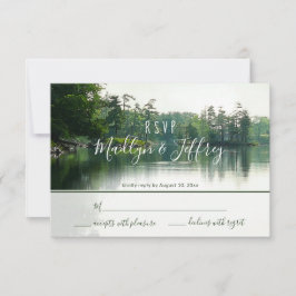 Rustiek meer aan het meer evergreens reflectie bru RSVP kaartje