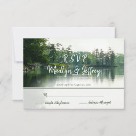 Rustiek meer aan het meer evergreens reflectie bru RSVP kaartje