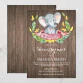 Rustiek Meisje Olifant Baby shower per Mail Kaart (Voorkant / Achterkant)