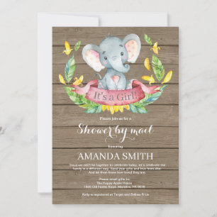 Rustiek Meisje Olifant Baby shower per Mail Kaart