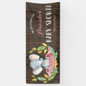Rustiek Meisje Olifant Baby shower Roze en grijs Spandoek (Verticaal)