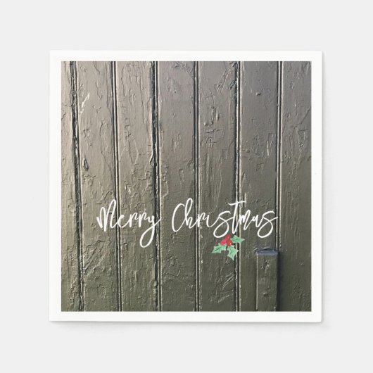 Rustiek Merry Christmas Holly Black Barn Door Boer Servet (Voorkant)