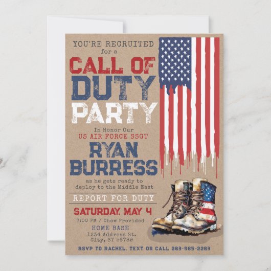 Rustiek Militair US Flag Deployment Afscheidsfeest Kaart (Voorkant)