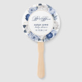 Rustiek Modern Blauw & Wit Bloem Baby shower Handwaaier (Voorkant)