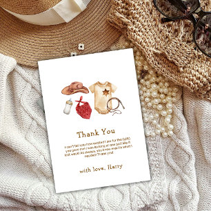 Rustiek Modern Boho Western Cowboy Baby shower Bedankkaart