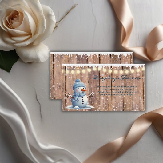 Rustiek Modern Elegant Blue Snowman Baby shower Informatiekaartje
