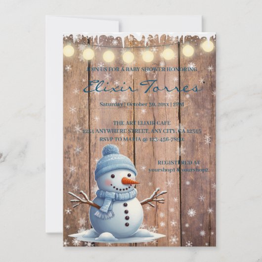 Rustiek Modern Elegant Blue Snowman Baby shower Kaart (Voorkant)