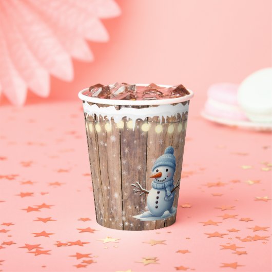 Rustiek Modern Elegant Blue Snowman Baby shower Papieren Bekers (Insitu)
