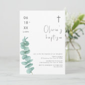 Rustiek Modern groen Eucalyptus Cross Baptism Kaart (Staand voorkant)