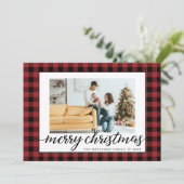 Rustiek Modern Rood Zwart Geplaagd Kerstfoto's Feestdagenkaart (Staand voorkant)