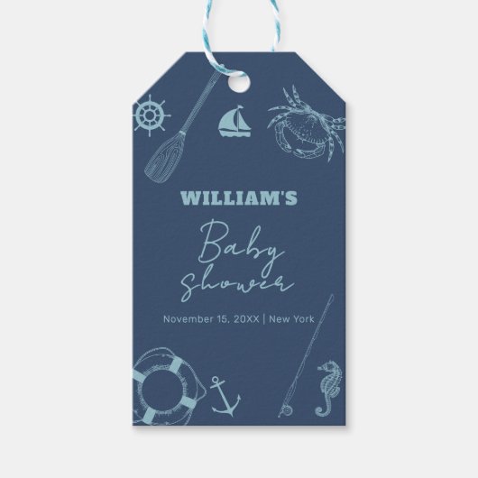 Rustiek Modern Vissen Nautical Boy Baby Showe Cadeaulabel (Voorkant)