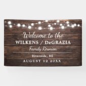Rustiek Modern Welkom Familie Reünie String Lights Spandoek (Horizontaal)