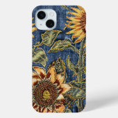 Rustiek Modern Zonnebloem en Denim iPhone case (Achterkant)