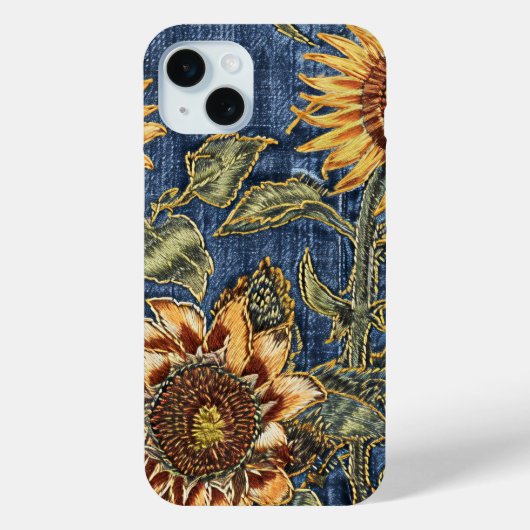 Rustiek Modern Zonnebloem en Denim iPhone case (Achterkant)