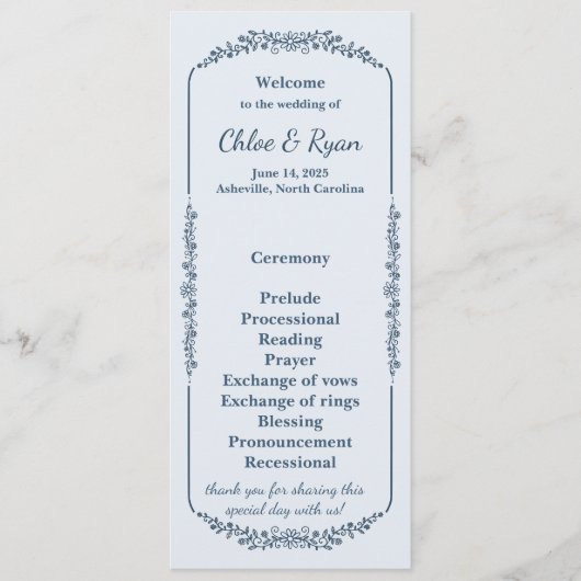 Rustiek monochroom bloemenhuwelijksprogramma programma (Voorkant)